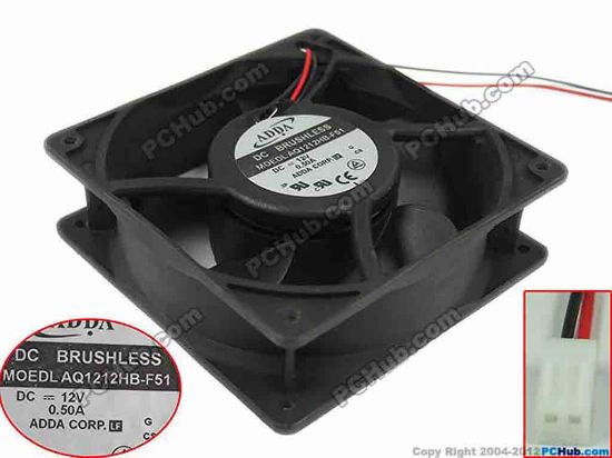 127648 ADDA AQ1212HB-F51 Server - Square Fan G, sq120x120x38,2-wire, 12V 0.50A ADDA AQ1212HB-F51 Server - Square Fan 