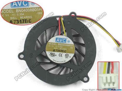 127707 AVC BN04008B05H Cooling Fan  -500, w30x3x3, 5V 0.35A, Bare fan AVC BN04008B05H Cooling Fan  