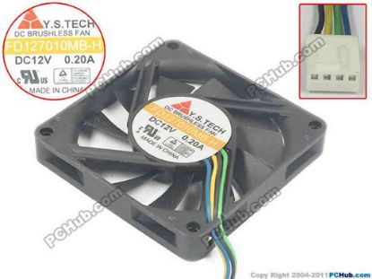 127708 Y.S TECH FD127010MB-H Server - Square Fan sq70x70x10, w140x4x4, 12V 0.20A Y.S TECH FD127010MB-H Server - Square Fan 