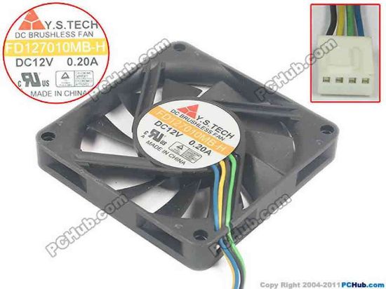 127708 Y.S TECH FD127010MB-H Server - Square Fan sq70x70x10, w140x4x4, 12V 0.20A Y.S TECH FD127010MB-H Server - Square Fan 