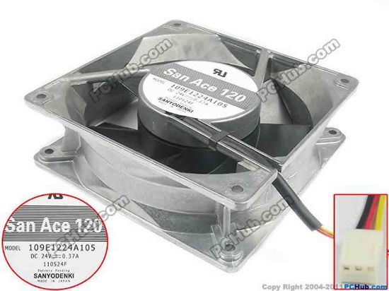127770 Sanyo Denki 109E1224A105  Server - Square Fan sq120x120x38, w60x3x3, 24V0.37A Sanyo Denki 109E1224A105  Server - Square Fan