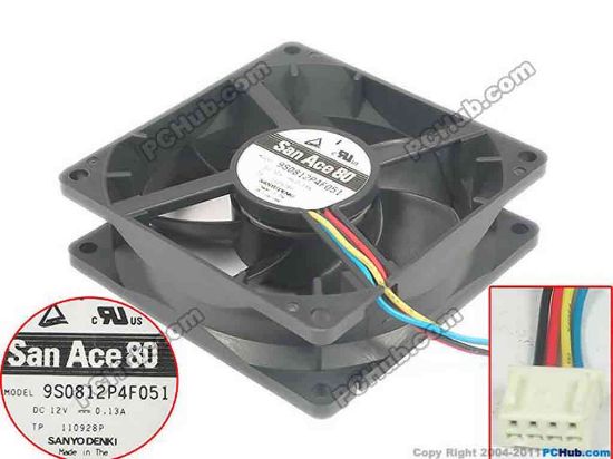127829 Sanyo Denki 9S0812P4F051  Server - Square Fan sq80x80x25, 4-wire, 12v0.13A Sanyo Denki 9S0812P4F051  Server - Square Fan 