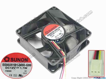 127839 SUNON EE80251B1-0000-G99 Server - Square Fan sq80x80x25, 3-wire, 12V1.7W SUNON EE80251B1-0000-G99 Server - Square Fan