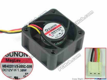 127977 SUNON MB40201VX-000C-G99 Server - Square Fan sq40x40x20, 3-wire, 12V1.38W SUNON MB40201VX-000C-G99 Server - Square Fan 