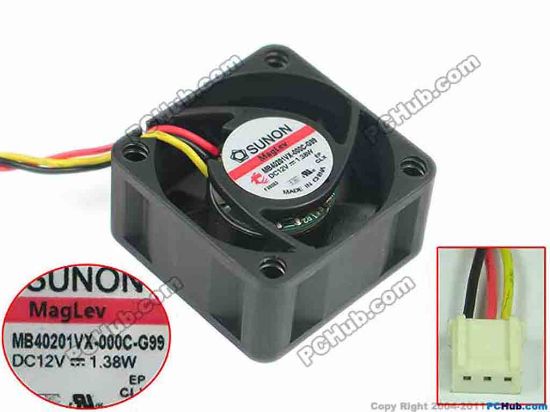 127977 SUNON MB40201VX-000C-G99 Server - Square Fan sq40x40x20, 3-wire, 12V1.38W SUNON MB40201VX-000C-G99 Server - Square Fan 