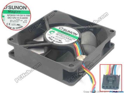 128004 SUNON MF80201VX-Q010-S99 Server - Square Fan sq80x80x20, 4-wire, 12V3.84W SUNON MF80201VX-Q010-S99 Server - Square Fan 