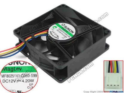 128005 SUNON MF80251V1-Q060-S99 Server - Square Fan sq80x80x25, 4-wire, 12V4.2W SUNON MF80251V1-Q060-S99 Server - Square Fan 