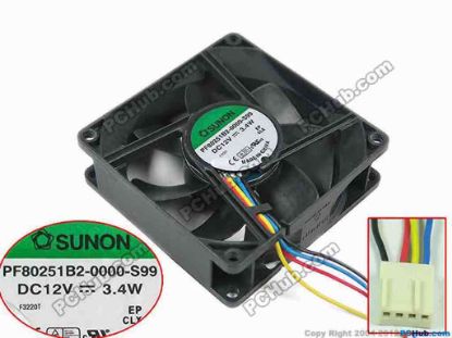 128010 SUNON PF80251B2-0000-S99 Server - Square Fan sq80x80x25, 4-wire, 12V3.4W SUNON PF80251B2-0000-S99 Server - Square Fan