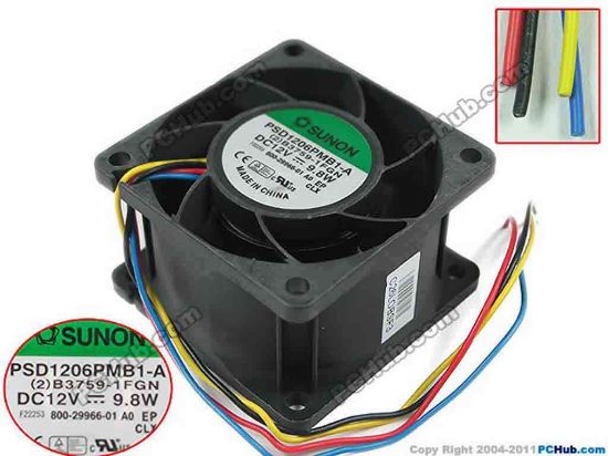 128043 SUNON PSD1206PMB1-A Server - Square Fan 2B3759-1FGN, sq60x60x38, 4-wire, 12V9.8W SUNON PSD1206PMB1-A Server - Square Fan 