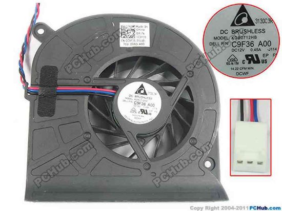 128091 Delta Electronics KDB0712HB Cooling Fan  -J114, w35x3x3, 12V 0.45A, Bare fan Delta Electronics KDB0712HB Cooling Fan  