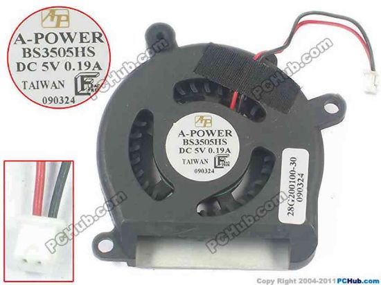 128161 A-Power BS3505HS Cooling Fan  w10x2x2, 5V 0.25A, Bare fan A-Power BS3505HS Cooling Fan  
