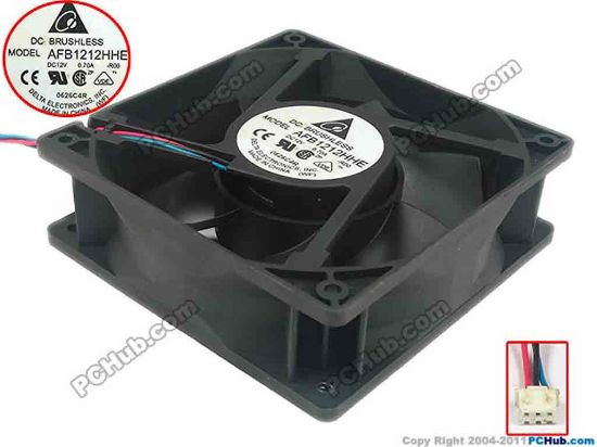 128216 Delta Electronics AFB1212HHE Server - Square Fan -R00, sq120x120x38, w200x3x3, 12V 0.70A Delta Electronics AFB1212HHE Server - Square Fan 