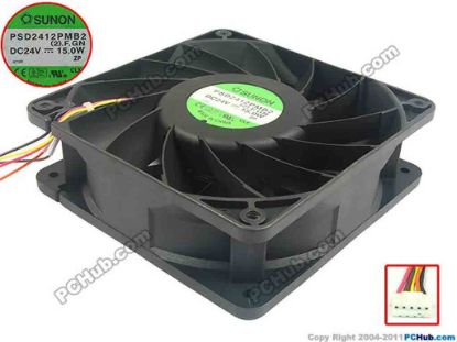 128638 SUNON PSD2412PMB2 Server - Square Fan (2).F.GN, sq120x120x38, w250x5x5, 24V 15W SUNON PSD2412PMB2 Server - Square Fan 