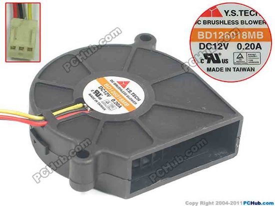 129166 Y.S TECH BD126018MB Server - Blower Fan bw60x60x18, 3-wire, 12V 0.20A Y.S TECH BD126018MB Server - Blower Fan 