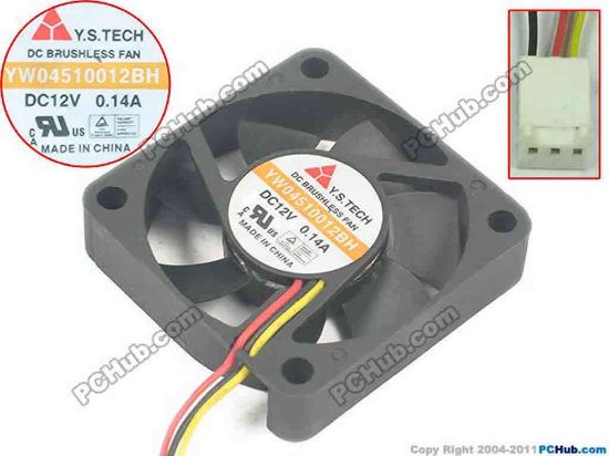 129201 Y.S TECH YW04510012BH Server - Square Fan sq45x45x10, 3-wire, 12V 0.14A Y.S TECH YW04510012BH Server - Square Fan 