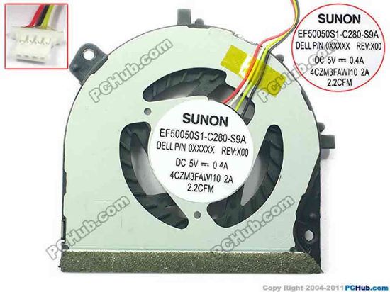 129333 SUNON EF50050S1-C280-S9A Cooling Fan  P/N 06WYXV, DC5V 0.40A, Bare fan SUNON EF50050S1-C280-S9A Cooling Fan  For Dell Inspiron 11 (3137)