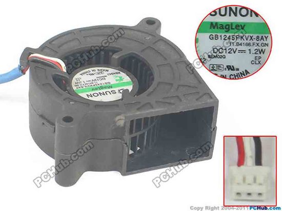 129426 SUNON GB1245PKVX-8AY Server - Blower Fan 11.B4166.FX.GN, bw45x45x20, w100x3x3, 12V 0.12W SUNON GB1245PKVX-8AY Server - Blower Fan 