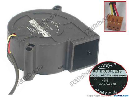 129446 ADDA AB06012HB250300 Cooling Fan  bw60x60x25, w200x3x3, 12V 0.22A ADDA AB06012HB250300 Cooling Fan  