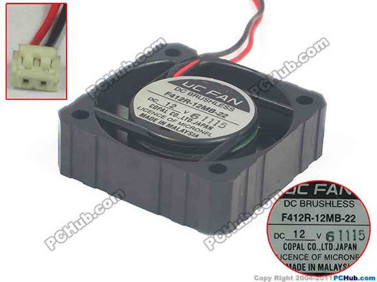 129509 COPAL F412R-12MB-22 Server - Square Fan F412R-12MB-22, sq40x40x12, w60x2x2, 12V COPAL F412R-12MB-22 Server - Square Fan 