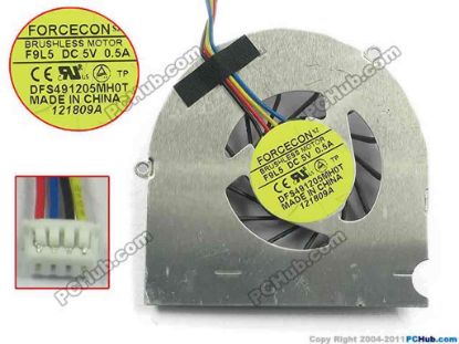 129865 Forcecon DFS491205MH0T Cooling Fan  F9L5, DC5V 0.5A, Bare fan Forcecon DFS491205MH0T Cooling Fan  