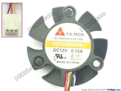 129891 Y.S TECH YD124010HB Server - Frameless / GPU Fan dia40x40x10, 3-wire, 12V 0.12A Y.S TECH YD124010HB Server - Frameless / GPU Fan