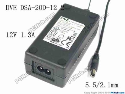 130148 DVE DSA-20D-122 AC Adapter - NEW Original 12V 1.3A, Barrel 5.5/2.1mm, 2-Prong, New DVE DSA-20D-122 AC Adapter - NEW Original 