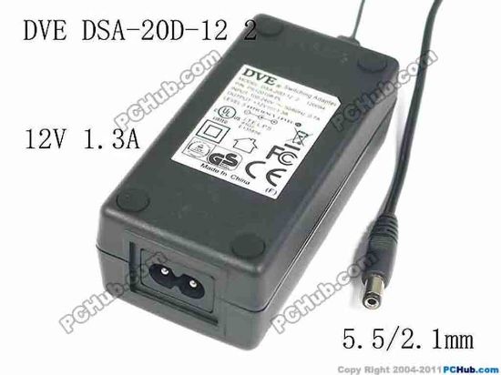 130148 DVE DSA-20D-122 AC Adapter - NEW Original 12V 1.3A, Barrel 5.5/2.1mm, 2-Prong, New DVE DSA-20D-122 AC Adapter - NEW Original 