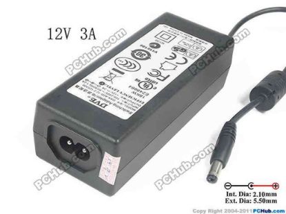130152 DVE DSA-42D-12 AC Adapter 5V-12V 12V 3A, Barrel 5.5/2.1mm, 2-Prong, New DVE DSA-42D-12 AC Adapter 5V-12V 