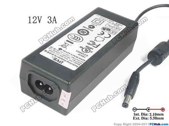 130152 DVE DSA-42D-12 AC Adapter 5V-12V 12V 3A, Barrel 5.5/2.1mm, 2-Prong, New DVE DSA-42D-12 AC Adapter 5V-12V 