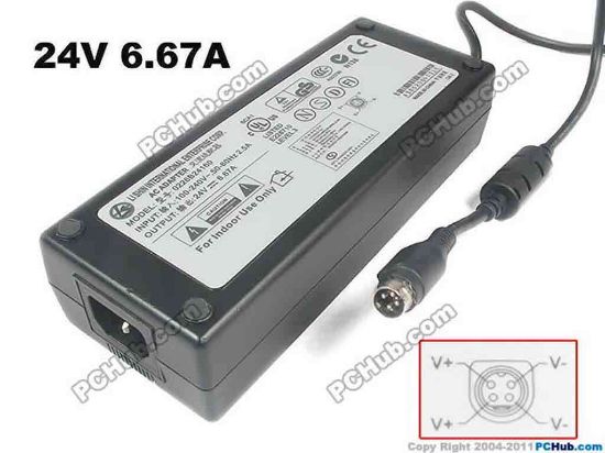 130190 Li Shin 0226B24160 AC Adapter - NEW Original 24V 6.67A, 4-Pin Din, 3-Prong Li Shin 0226B24160 AC Adapter - NEW Original 