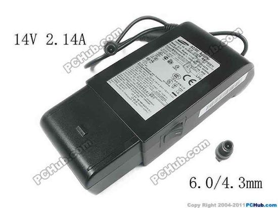 130256 Samsung Laptop Common Item (Samsung Laptop) AC Adapter  Original AD-3014STN, 14V 2.14A, 6.0/4.3mm, Pin, 3-Prong Samsung Laptop Common Item (Samsung Laptop) AC Adapter