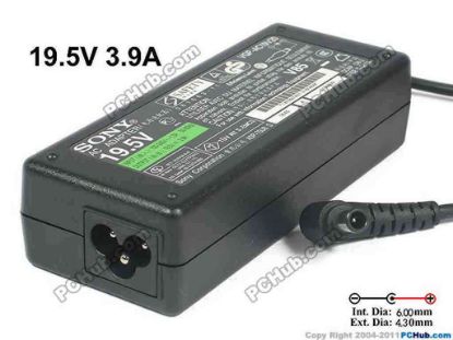 130270 Sony Common Item (Sony) AC Adapter - NEW Original VGP-AC19V34, 19.5V 3.9A, 6.0mm/4.3, Pin, 3-Prong,  Sony Common Item (Sony) AC Adapter - NEW Original 