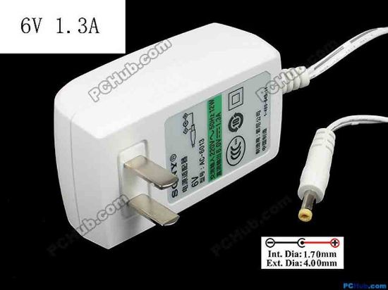 130275 Sony Common Item (Sony) AC Adapter 5V-12V AC-6013, 6V 1.3A, 4.0/1.7mm, US 2-Pin , New Sony Common Item (Sony) AC Adapter 5V-12V 