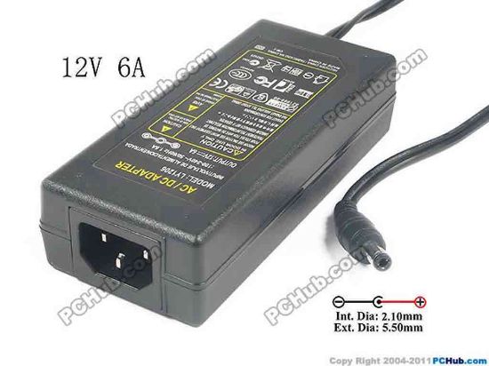 130555 PCH OEM Power AC Adapter - Compatible LY1206, 12V 6A 5.5/2.1mm, C14, New PCH OEM Power AC Adapter - Compatible 