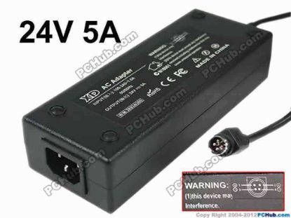 130588 PCH OEM Power AC Adapter - Compatible XD1202405000, 24V 5A, 4-Pin Din, C14, New PCH OEM Power AC Adapter - Compatible 