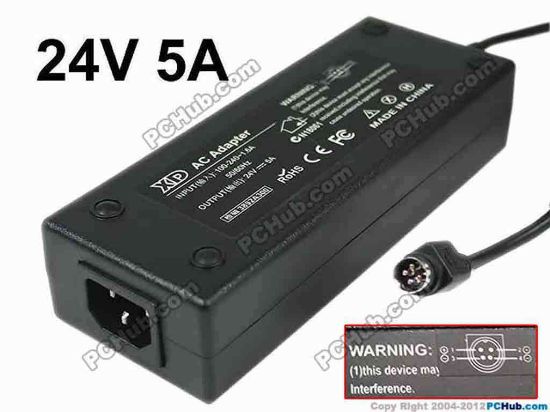 130588 PCH OEM Power AC Adapter - Compatible XD1202405000, 24V 5A, 4-Pin Din, C14, New PCH OEM Power AC Adapter - Compatible 