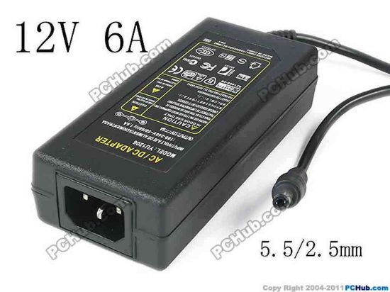 130600 PCH OEM Power AC Adapter - Compatible YU1206, 12V 6A 5.5/2.5mm, C14, New PCH OEM Power AC Adapter - Compatible