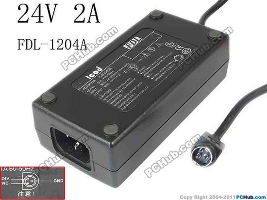 130619 PCH OEM Power AC Adapter - Compatible FDL-1204A, 24V 2A, 3-Pin Din, C14, New PCH OEM Power AC Adapter - Compatible 