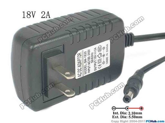 130634 PCH OEM Power AC Adapter - Compatible 18V 2A, Barrel 5.5/2.2mm, US 2-Pin Plug PCH OEM Power AC Adapter - Compatible
