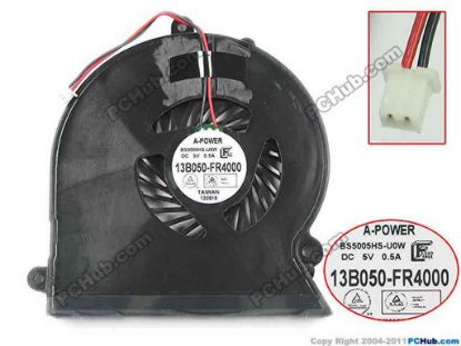 130884 A-Power 13B050-FR4000 Cooling Fan  DC5V 0.50A, Bare A-Power 13B050-FR4000 Cooling Fan  