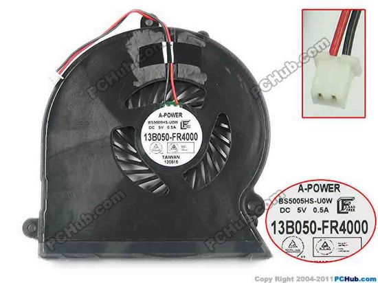130884 A-Power 13B050-FR4000 Cooling Fan  DC5V 0.50A, Bare A-Power 13B050-FR4000 Cooling Fan  