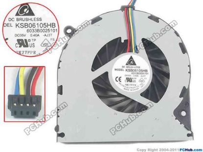 130946 Delta Electronics KSB06105HB Cooling Fan  6033B0025101,  -AJ3T, DC5V 0.40A, Bare Delta Electronics KSB06105HB Cooling Fan
