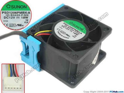 131193 SUNON PSD1206PMBX-A Server - Square Fan (2).B3420.F.GN, sq60x60x38, w185x4x6, 12V 18W SUNON PSD1206PMBX-A Server - Square Fan 