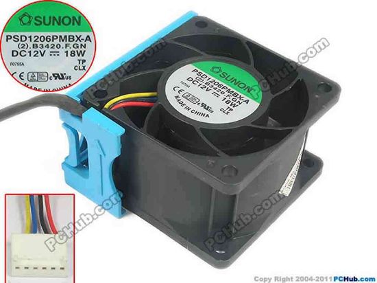 131193 SUNON PSD1206PMBX-A Server - Square Fan (2).B3420.F.GN, sq60x60x38, w185x4x6, 12V 18W SUNON PSD1206PMBX-A Server - Square Fan 