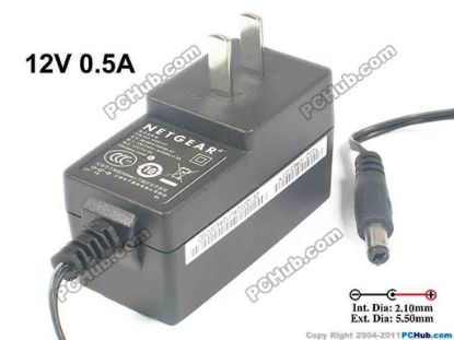 131710 NETGEAR MU08-6120050-A2 AC Adapter 5V-12V 12V 0.5A, Barrel 5.5/2.1mm, US 2-Pin Plug NETGEAR MU08-6120050-A2 AC Adapter 5V-12V 