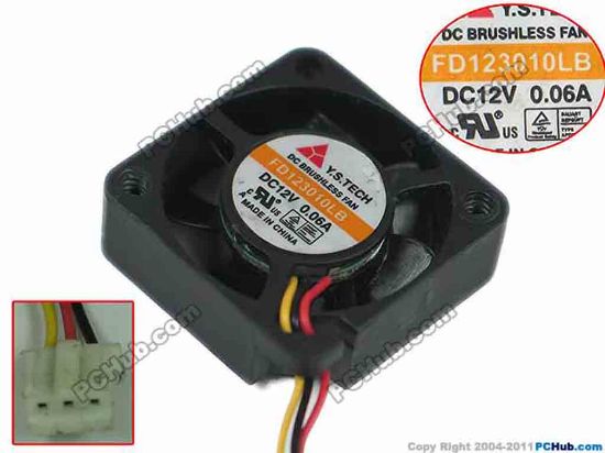 132256 Y.S TECH FD123010LB Server - Square Fan sq30x30x10mm, 3-wire, 12V 0.06A Y.S TECH FD123010LB Server - Square Fan 
