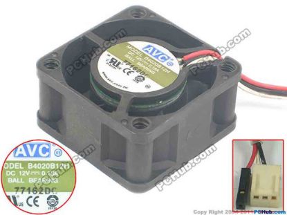 132281 AVC B4020B12H Server - Square Fan sq40x40x20mm, 3-wire, 12V 0.18A AVC B4020B12H Server - Square Fan 