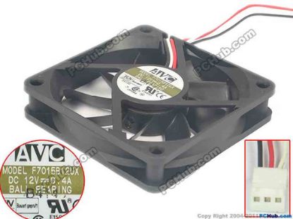 132362 AVC F7015B12UX Server - Square Fan sq70x70x15mm, w90x3x3, 12V 0.4A AVC F7015B12UX Server - Square Fan 