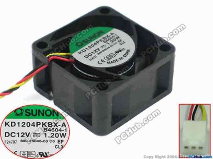 132591 SUNON KD1204PKBX-A Server - Square Fan DC 12V 1.20W, 40x40x20mm, KD1204PKBX-A, B4604-1 SUNON KD1204PKBX-A Server - Square Fan 