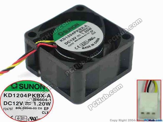 132591 SUNON KD1204PKBX-A Server - Square Fan DC 12V 1.20W, 40x40x20mm, KD1204PKBX-A, B4604-1 SUNON KD1204PKBX-A Server - Square Fan 